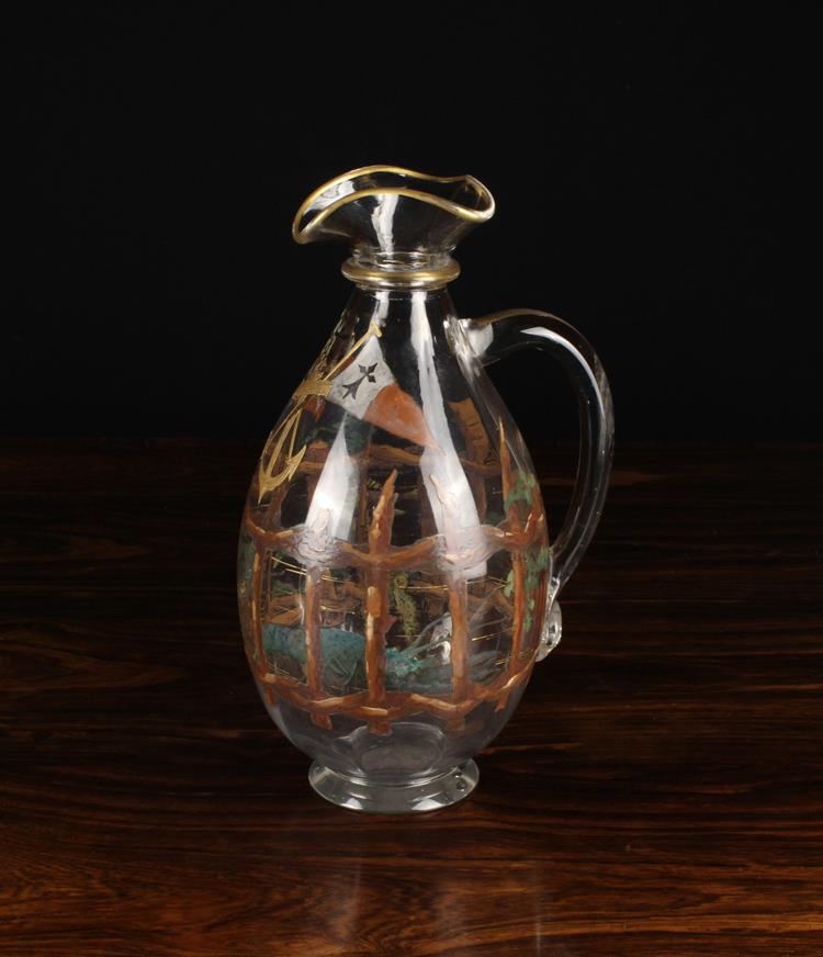 A 19th Century Painted Glass Ewer. - Image 2 of 2