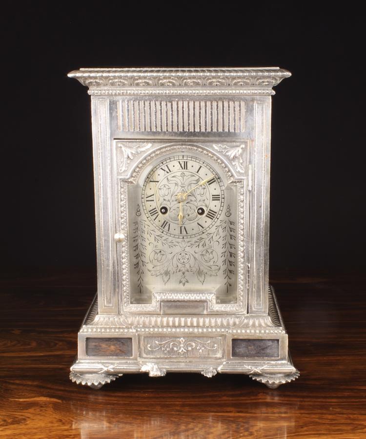 A Decorative Silvered Metal Mantel Clock.
