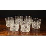 A Set of Six Crystal Diamond-cut Wine Glass Rinsers with pouring lips either side and star cut feet,