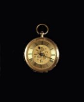 A 14K Gold Pocket Watch with decorative engraving (working, no key).