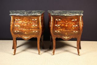 A Pair of Small Vintage Louis XV Style Marquetry Commodes.