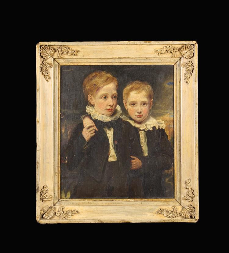 A 19th Century Oil on Canvas: A portrait of two young boys, 14" x 12" (36 cm x 31 cm),