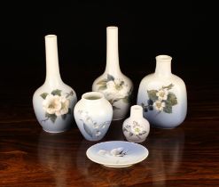 A Group of Five VIntage Royal Copenhagen Vases and a Small Royal Copenhagen Oval dish,