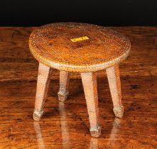 A Fabulous Late 18th Century Treen Folk Art Stool profusely chip carved with geometric design.
