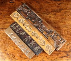 Four Carved Treen Moulds: An 18th century double-sided ginger bread mould carved with figures to