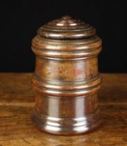 A Good 17th Century Turned Lignum Vitae Shop Counter Tobacco Jar & Cover having a decoratively