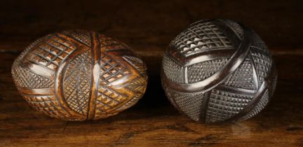 Two Fine 19th Century Chip Carved Coconut Shell "Bug Bears",