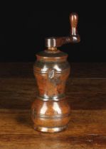 An 18th Century Turned Fruit-wood Spice or Pepper Mill composed of three screw together sections