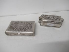 A Persian/Indian silver box, finely chased decoration - 14cm x 9cm together with another 14cm x