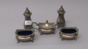 A five piece condiment set - Gold & Silversmiths Co. London 1936