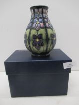 A Moorcroft Violets vase, boxed, good condition