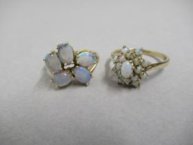 Two 9ct yellow gold (hallmarked) rings with opals - ring sizes O/P & Q - approx total weight 5.5