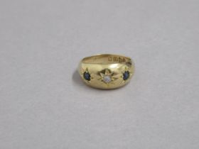 An 18ct yellow gold hallmarked Gypsy ring with diamonds, size K, approx 5.3 grams