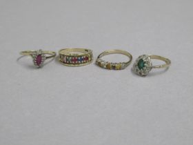 Four damaged 9ct hallmarked rings, approx 7.5 grams