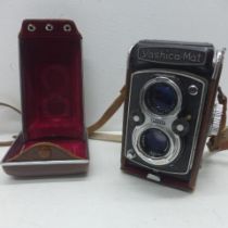 A Yashica-Mat twin lens camera in its leather case