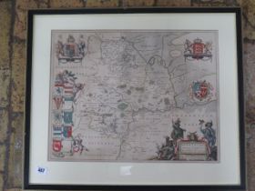 A coloured map of Huntingdonshire label verso Joan Blaeu, Lot 71 Cheffins 29-10-09 - 65cm x 55cm