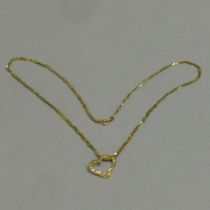 A 14ct yellow gold hallmarked Heart pendant and chain, pendant is 2cm, chain 46cm long, approx 3.2