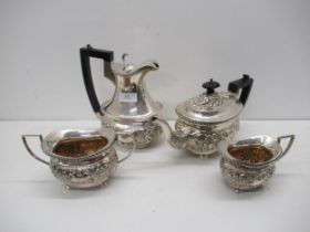A late Victorian silver tea set - Teapot, sugar bowl and milk jug, Joseph Gloster, Birmingham 1900