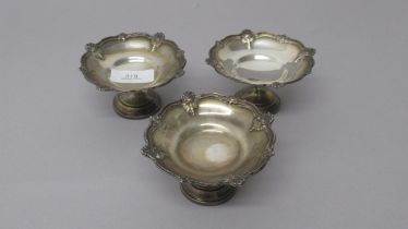 Three silver bonbon dishes - 5cm x 9cm - Walker & Hall