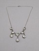 An Edwardian silver (tested) and rock crystal necklace - approx 41cm - weight approx 9 grams