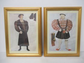 A set of eight framed prints of costume designs by John Bloomfield for the BBC Tv Series 'The Six