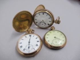 An Elgin rose gold plated full hunter pocket watch, 5cm, working in saleroom with a Criterion rose