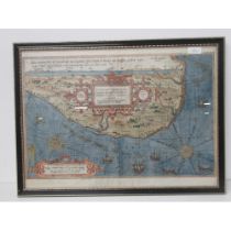 A rare 16th century copper engraved and hand colour map