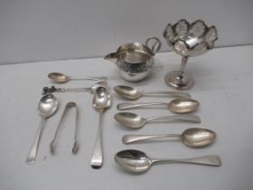 A silver milk jug, tazza, spoons etc - approx weight 10.2 troy oz