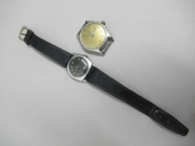 Two steel cased wrist watches, the 1st has a round 34mm case, working in saleroom, dated 1963, and