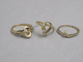 Three 14ct hallmarked gold shanks / damaged rings, approx 7 grams