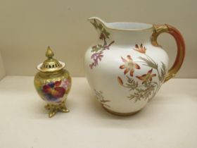 A Royal Worcester foliate decorated jug - Height 18cm - some wear to gilt otherwise good and a Royal