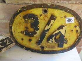 Great Western Railway yellow cast iron '3/4' mile plate