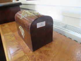 A walnut and brass mounted dome top tea caddy - 18cm x 10cm x 13cm - good overall condition