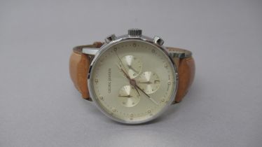 A Georg Jensen quartz chronograph wristwatch, champagne dial, with box and papers, original tan