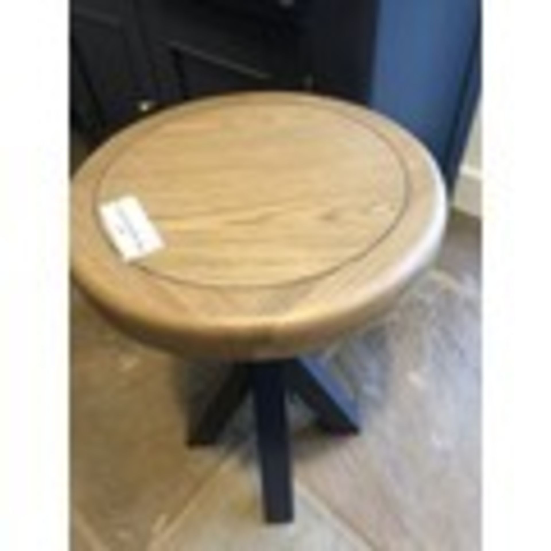 Harrogate round side table. Painted blue with oak top finish. Ex display Solid Wood Frame Cross - Image 2 of 2