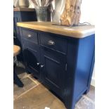 Harrogate 2 door 2 drawer sideboard. Painted blue with oak top. Ex display Double Cabinet with