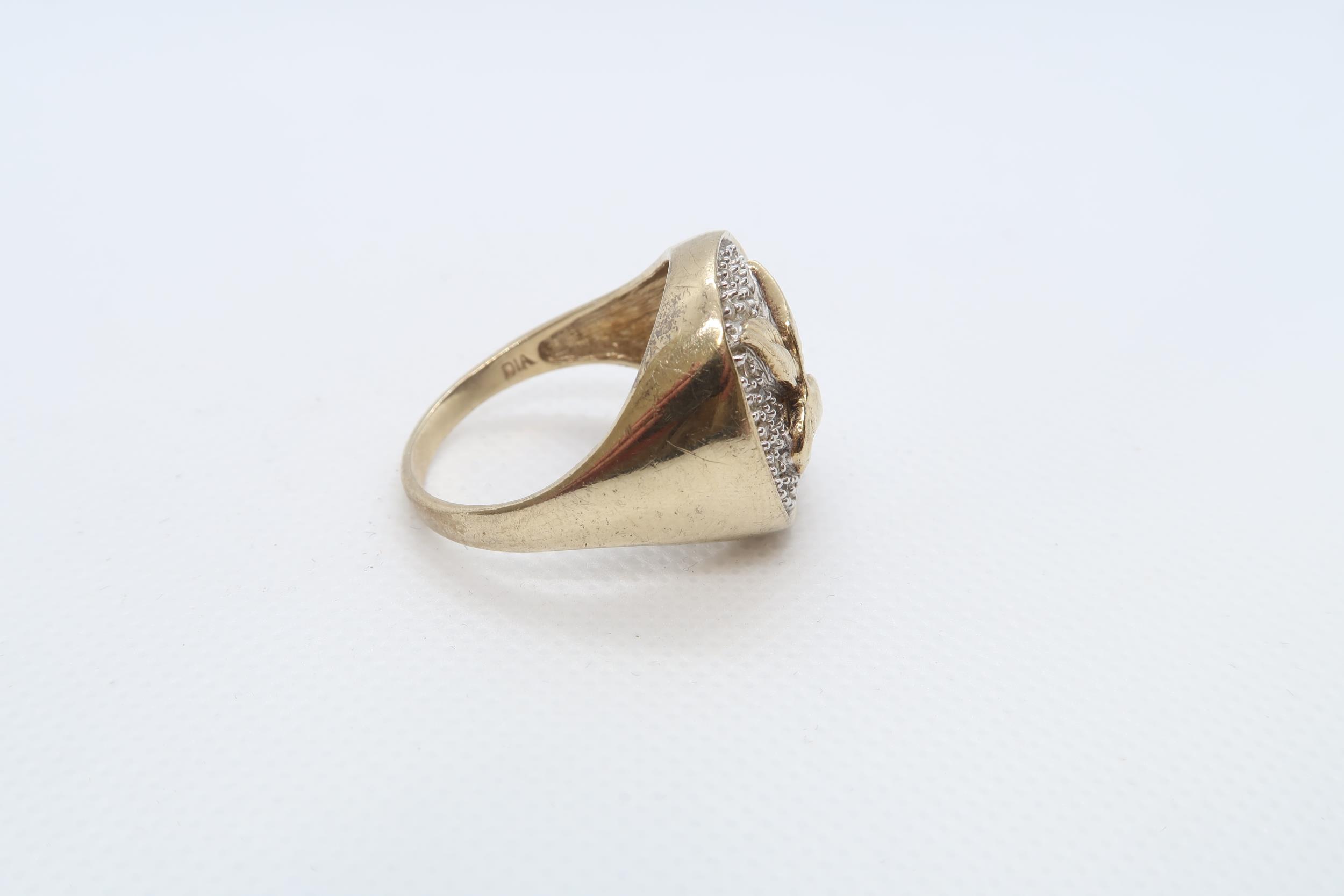 A 9ct yellow gold (hallmarked) mans ring with diamonds - ring size Z -approx weight 8.4 grams - Image 2 of 4