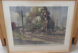 A Terence Cuneo signed print of Evening Star stamped James Haworth & Brother Ltd 94cm x 76cm