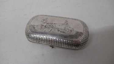 A 19th century silver box decorated with a horse drawn sled - approx 9.5cm x 5cm