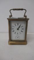 A crass cased four glass carriage clock - 10.5cm - good overall condition - with alarm sub-dial