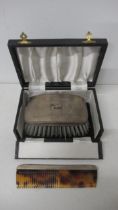 A gents silver mounted two piece grooming set with brush and comb - Birmingham 1956 - in a fitted