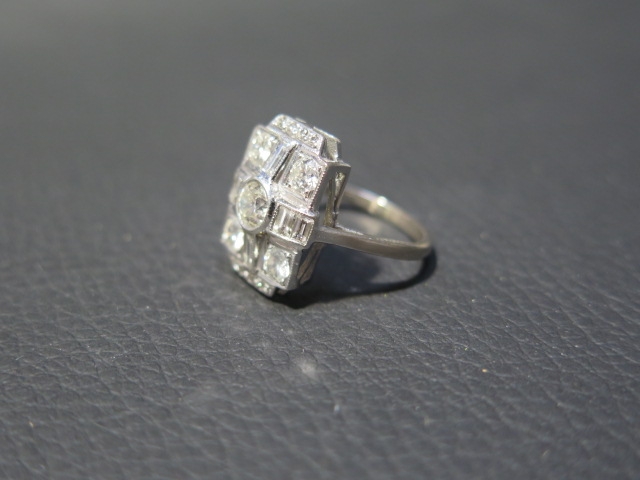 An 18ct white gold Art Deco style ring - approx 2ct of diamonds - ring size O - head 18mm x 13mm - - Image 2 of 4