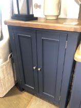 Harrogate shoe cabinet. Pained blue with oak top finish. Ex display Solid Wood Frame 4 Angled Shoe