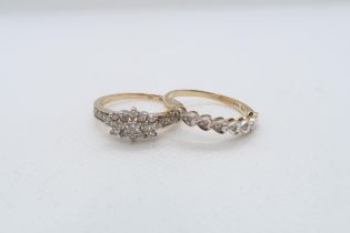 Two 9ct yellow gold (hallmarked) and diamond rings sizes P/Q & P - total weight approx 4.2 grams