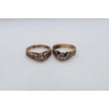 Two 9ct yellow gold (hallmarked) and diamond rings, sizes M/N & N - approx weight 5.1 grams