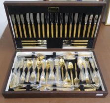 A canteen of cutlery, Webber & Hill Royal Gold Plate, 24ct gold plated - 112 piece set for 12 in