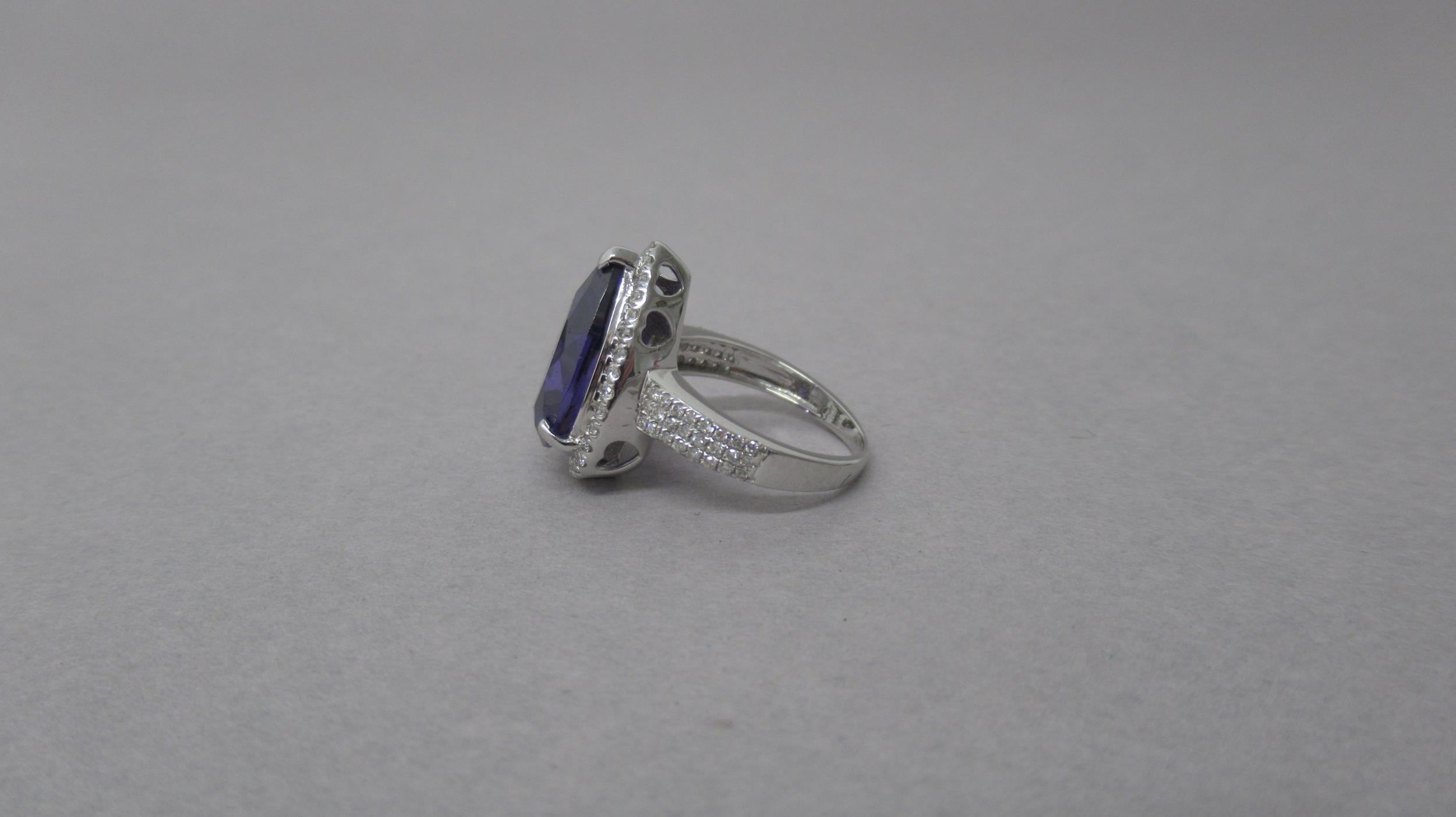 An 18ct white gold Uruguayan pear shape amethyst and diamond ring with diamond shoulders - - Image 3 of 4