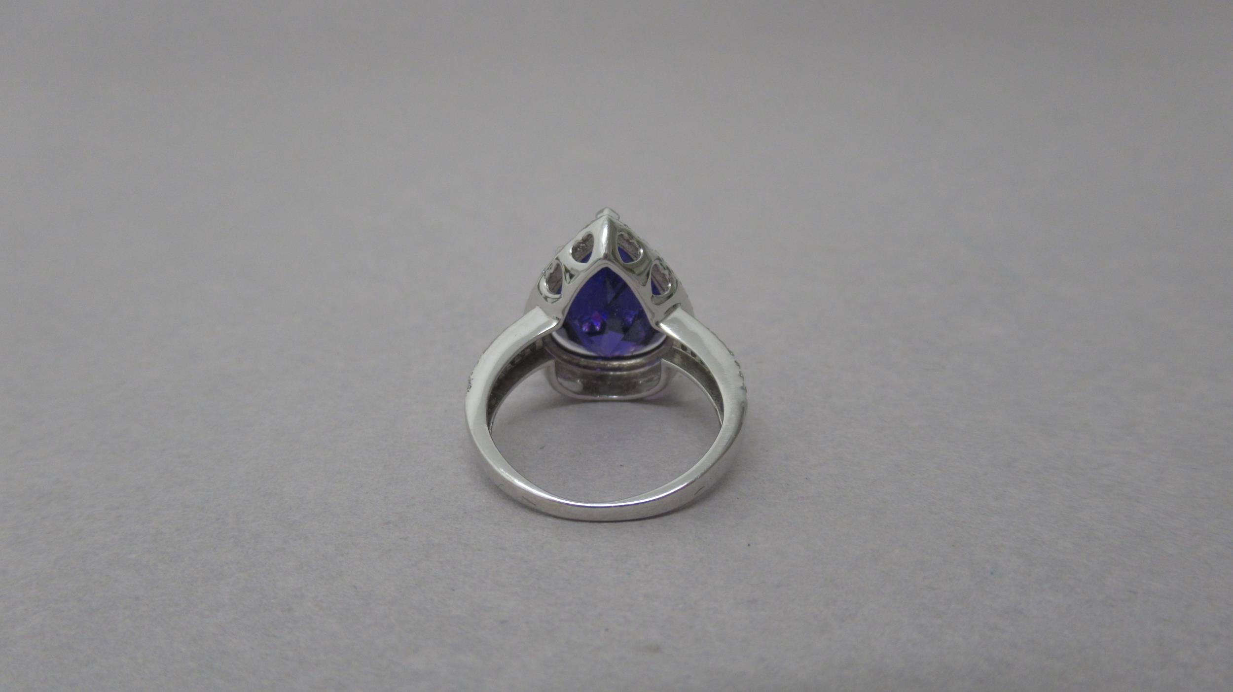 An 18ct white gold Uruguayan pear shape amethyst and diamond ring with diamond shoulders - - Image 4 of 4