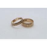 Two 9ct yellow gold (hallmarked) bands - ring sizes P & O - approx total weight 5.3 grams