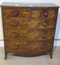 A Victorian flame mahogany bow fronted chest of drawers - Width 100cm x Height 107cm x 51cm